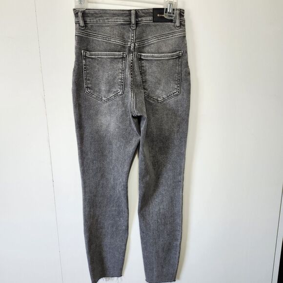 Express NWT 00R Curvy High Waist Washed Black Skinny Jeans Raw Hem Stretch - Picture 6 of 13